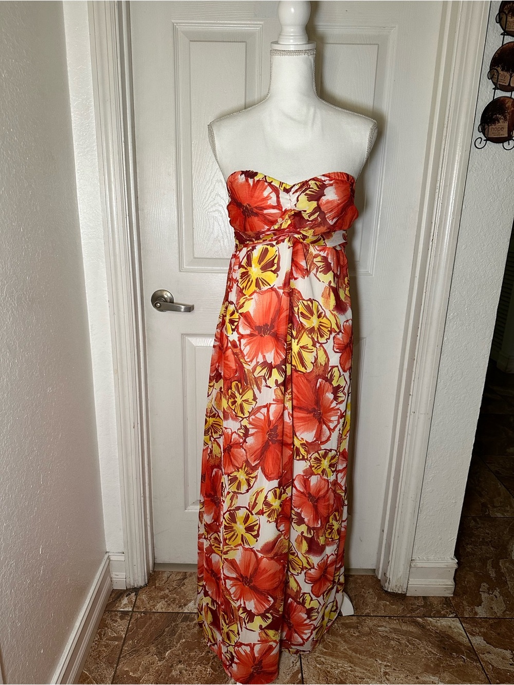Xhilaration Strapless Floral Maxi Dress in Red & Yellow